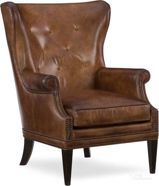 The appearance of Maya Light Brown Wing Club Chair designed by Hooker in the traditional interior design. This brown piece of furniture  was selected by 1StopBedrooms from Maya Collection to add a touch of cosiness and style into your home. Sku: CC513-083. Material: Leather. Product Type: Living Room Chair. Image1
