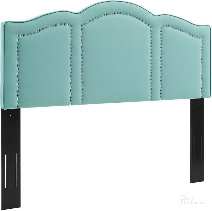 The appearance of Cecilia King/California King Performance Velvet Headboard In Mint designed by Modway in the  interior design. This mint piece of furniture  was selected by 1StopBedrooms from Cecilia Collection to add a touch of cosiness and style into your home. Sku: MOD-6310-MIN. Product Type: Headboard. Material: MDF. Image1