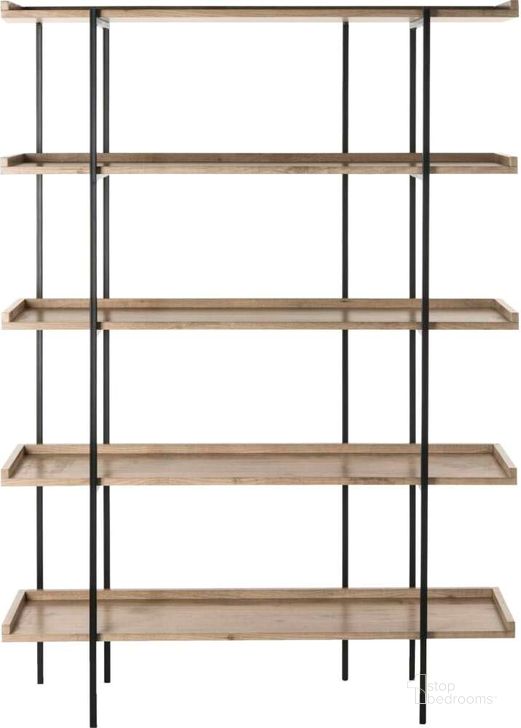 The appearance of Cecilia Oak and Black Retro Mid Century 5-Tier Wood Etagere designed by Safavieh in the modern / contemporary interior design. This oak piece of furniture  was selected by 1StopBedrooms from Safavieh FOX Collection to add a touch of cosiness and style into your home. Sku: FOX4271A. Product Type: Etagere. Material: Iron. Image1