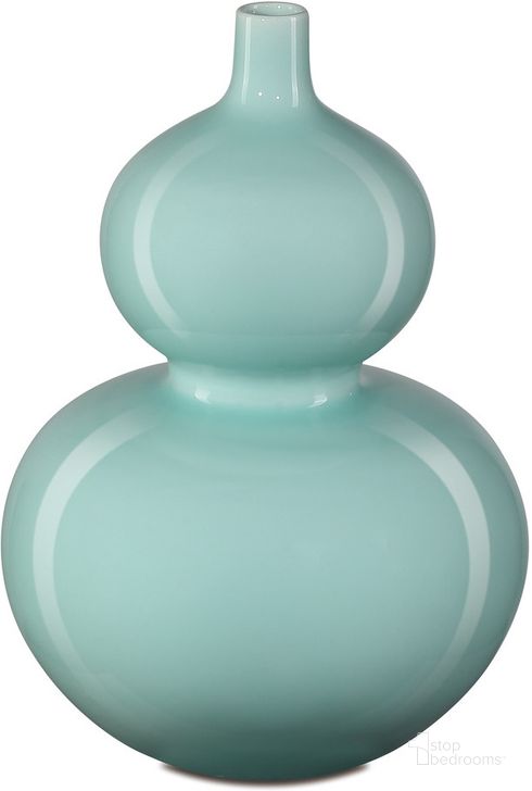 The appearance of Celadon Double Gourd Green Vase designed by Currey & Company in the modern / contemporary interior design. This green piece of furniture  was selected by 1StopBedrooms from Celadon Collection to add a touch of cosiness and style into your home. Sku: 1200-0669. Material: Porcelain. Product Type: Vase. Image1