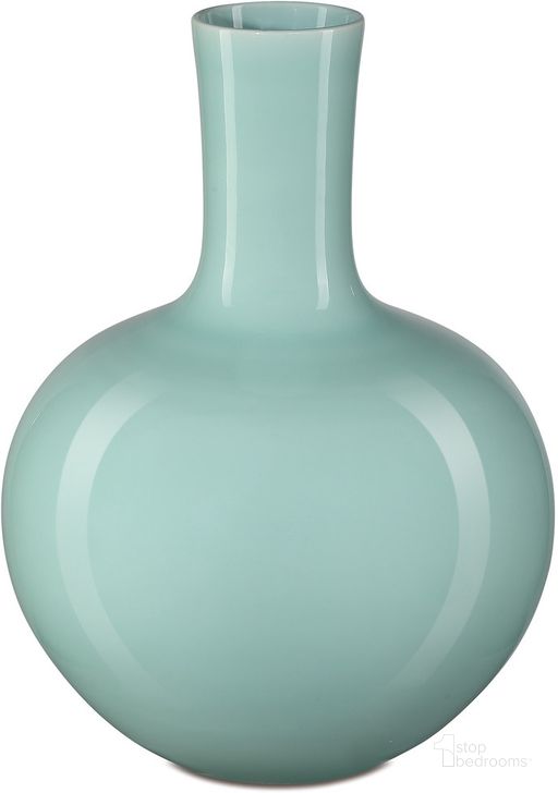 The appearance of Celadon Medium Green Straight Neck Vase designed by Currey & Company in the modern / contemporary interior design. This green piece of furniture  was selected by 1StopBedrooms from Celadon Collection to add a touch of cosiness and style into your home. Sku: 1200-0671. Material: Porcelain. Product Type: Vase. Image1