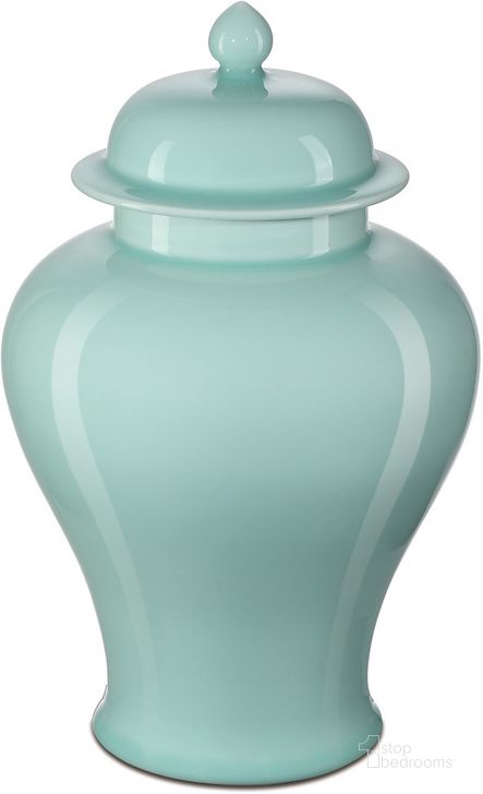 The appearance of Celadon Small Green Temple Jar designed by Currey & Company in the modern / contemporary interior design. This green piece of furniture  was selected by 1StopBedrooms from Celadon Collection to add a touch of cosiness and style into your home. Sku: 1200-0672. Material: Porcelain. Product Type: Jar. Image1