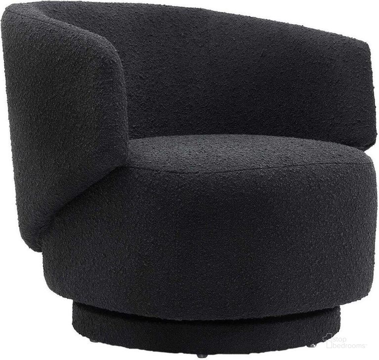 The appearance of Celestia Boucle Fabric Fabric And Wood Swivel Chair In Black designed by Modway in the modern / contemporary interior design. This black piece of furniture  was selected by 1StopBedrooms from Celestia Collection to add a touch of cosiness and style into your home. Sku: EEI-6357-BLK. Product Type: Swivel Chair. Material: Plywood. Image1