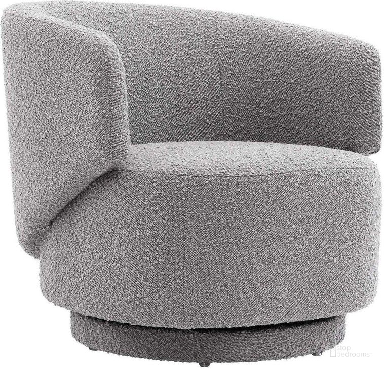 The appearance of Celestia Boucle Fabric Fabric And Wood Swivel Chair In Light Gray designed by Modway in the modern / contemporary interior design. This light gray piece of furniture  was selected by 1StopBedrooms from Celestia Collection to add a touch of cosiness and style into your home. Sku: EEI-6357-LGR. Product Type: Swivel Chair. Material: Plywood. Image1