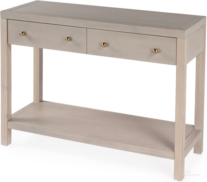 The appearance of Celine 2 Drawer Console Table In Taupe designed by Butler Specialty Company in the traditional interior design. This taupe piece of furniture  was selected by 1StopBedrooms from Celine Collection to add a touch of cosiness and style into your home. Sku: 5739450. Material: Wood. Product Type: Console Table. Image1