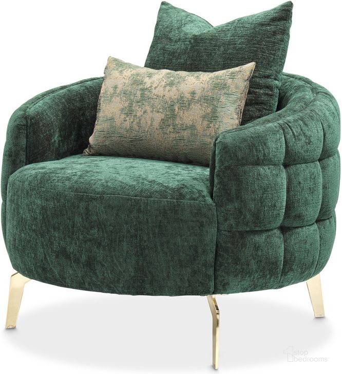 The appearance of Celine Chair In Emerald Gold designed by AICO in the transitional interior design. This emerald gold piece of furniture  was selected by 1StopBedrooms from Celine Collection to add a touch of cosiness and style into your home. Sku: LFR-CLNE835-EMD-806. Product Type: Accent Chair. Material: Stainless Steel. Image1