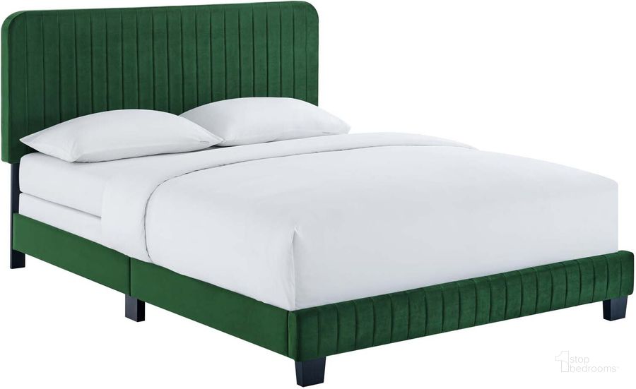 The appearance of Celine Channel Tufted Performance Velvet King Bed MOD-6329-EME designed by Modway in the modern / contemporary interior design. This emerald piece of furniture  was selected by 1StopBedrooms from Celine Collection to add a touch of cosiness and style into your home. Sku: MOD-6329-EME. Bed Type: Panel Bed. Product Type: Panel Bed. Bed Size: King. Material: MDF. Image1