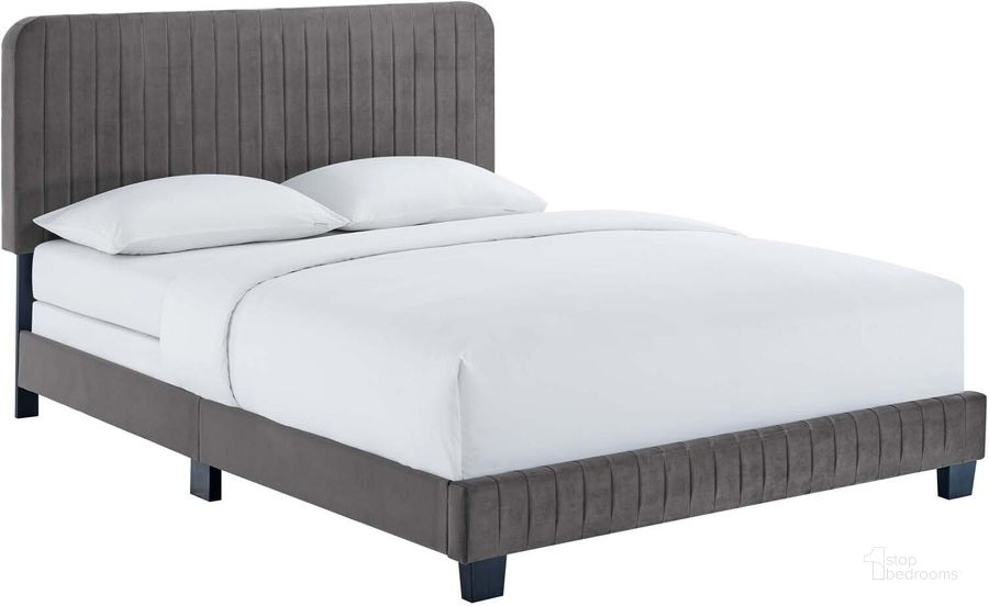 The appearance of Celine Channel Tufted Performance Velvet King Bed MOD-6329-GRY designed by Modway in the modern / contemporary interior design. This gray piece of furniture  was selected by 1StopBedrooms from Celine Collection to add a touch of cosiness and style into your home. Sku: MOD-6329-GRY. Bed Type: Panel Bed. Product Type: Panel Bed. Bed Size: King. Material: MDF. Image1