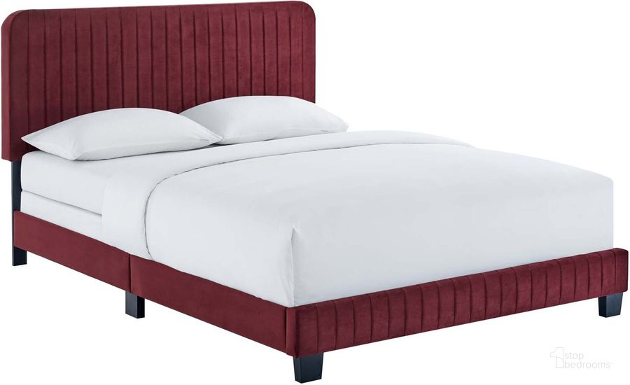 The appearance of Celine Channel Tufted Performance Velvet King Bed MOD-6329-MAR designed by Modway in the modern / contemporary interior design. This maroon piece of furniture  was selected by 1StopBedrooms from Celine Collection to add a touch of cosiness and style into your home. Sku: MOD-6329-MAR. Bed Type: Panel Bed. Product Type: Panel Bed. Bed Size: King. Material: MDF. Image1