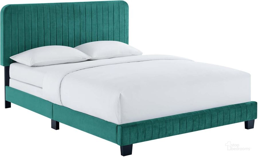 The appearance of Celine Channel Tufted Performance Velvet King Bed MOD-6329-TEA designed by Modway in the modern / contemporary interior design. This teal piece of furniture  was selected by 1StopBedrooms from Celine Collection to add a touch of cosiness and style into your home. Sku: MOD-6329-TEA. Bed Type: Panel Bed. Product Type: Panel Bed. Bed Size: King. Material: MDF. Image1