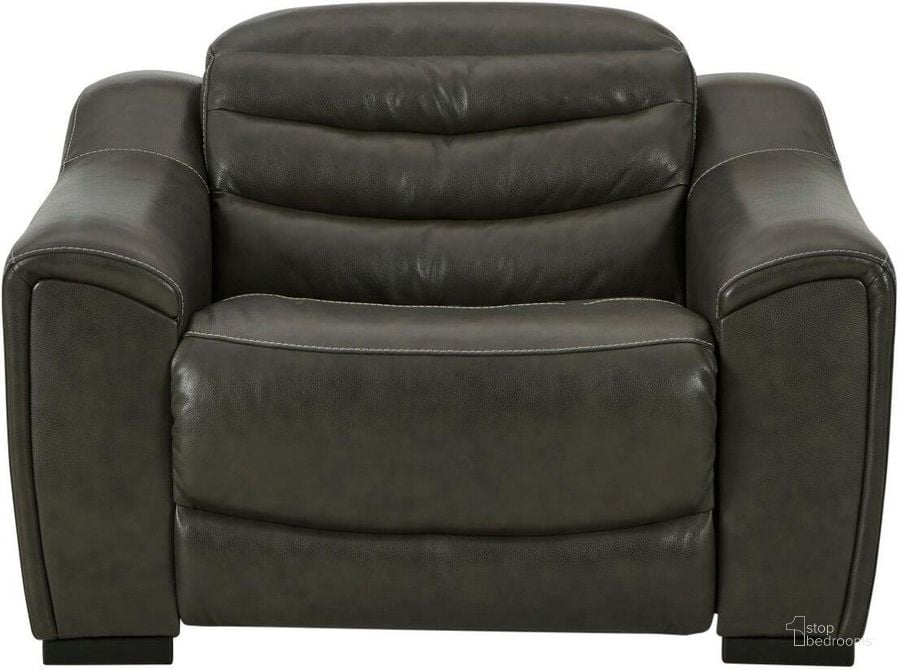 The appearance of Center Line Power Recliner In Dark Grey designed by Signature Design by Ashley in the modern / contemporary interior design. This dark gray piece of furniture  was selected by 1StopBedrooms from Center Line Collection to add a touch of cosiness and style into your home. Sku: U6340413. Product Type: Recliner. Material: Leather Match. Image1