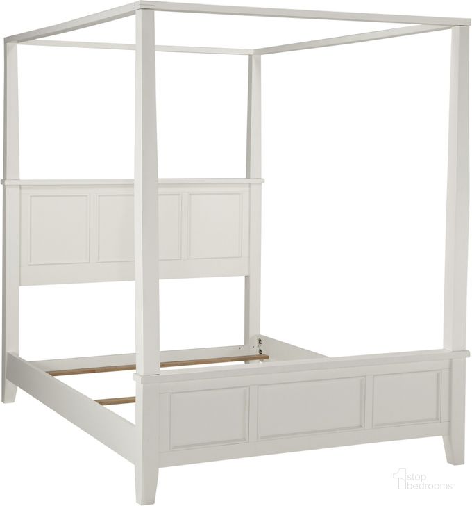 The appearance of Century Off White Queen Canopy Bed designed by Homestyles in the traditional interior design. This off white piece of furniture  was selected by 1StopBedrooms from Century Collection to add a touch of cosiness and style into your home. Sku: 5530-511;5530-512;5530-514;5530-513. Bed Type: Canopy Bed. Material: Wood. Product Type: Canopy Bed. Bed Size: Queen. Image1