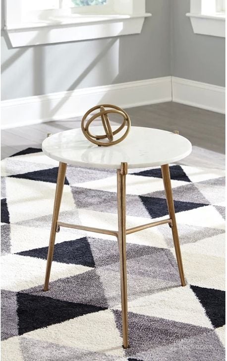 The appearance of Chadton White and Gold Accent Table designed by Signature Design by Ashley in the modern / contemporary interior design. This white/gold piece of furniture  was selected by 1StopBedrooms from Chadton Collection to add a touch of cosiness and style into your home. Sku: A4000004. Material: Marble. Product Type: Accent Table. Image1