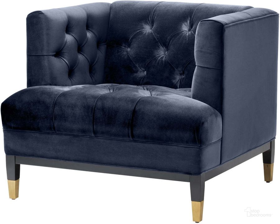 The appearance of Chair Castelle Savona Midnight Blue Velvet designed by Eichholtz in the modern / contemporary interior design. This blue piece of furniture  was selected by 1StopBedrooms from Castelle Collection to add a touch of cosiness and style into your home. Sku: A112514. Product Type: Arm Chair. Material: Velvet. Image1
