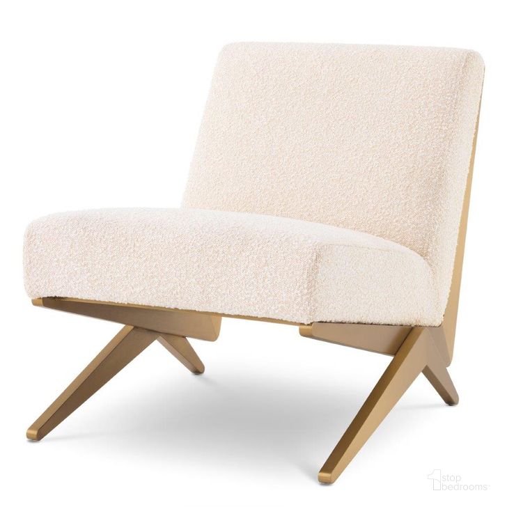 The appearance of Chair Fico Boucle Cream designed by Eichholtz in the modern / contemporary interior design. This cream piece of furniture  was selected by 1StopBedrooms from Fico Collection to add a touch of cosiness and style into your home. Sku: A114715. Product Type: Arm Chair. Material: Brass. Image1