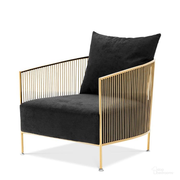 The appearance of Chair Knox Gold Finish Black Velvet designed by Eichholtz in the modern / contemporary interior design. This gold piece of furniture  was selected by 1StopBedrooms from  to add a touch of cosiness and style into your home. Sku: A112038. Product Type: Arm Chair. Material: Velvet. Image1