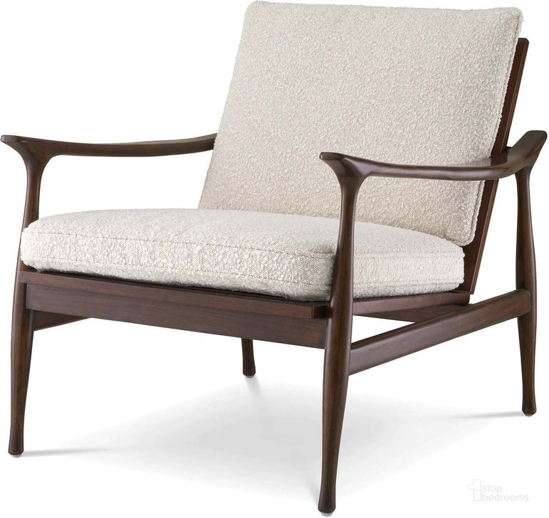 The appearance of Chair Manzo Classic Brown Finish Boucle Cream Incl Cushions designed by Eichholtz in the modern / contemporary interior design. This brown piece of furniture  was selected by 1StopBedrooms from Manzo Collection to add a touch of cosiness and style into your home. Sku: 116222;A116413. Product Type: Arm Chair. Image1