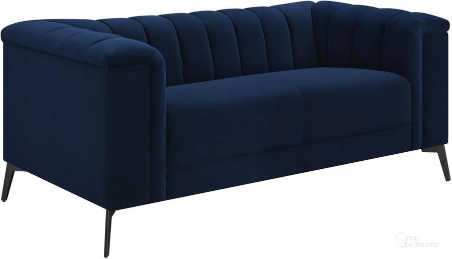 The appearance of Chalet Blue Loveseat designed by Coaster in the transitional interior design. This blue piece of furniture  was selected by 1StopBedrooms from Chalet Collection to add a touch of cosiness and style into your home. Sku: 509212. Material: Wood. Product Type: Loveseat. Image1