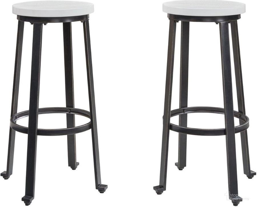 The appearance of Challiman Vintage White Tall Stool Set Of 2 designed by Signature Design by Ashley in the transitional interior design. This vintage white piece of furniture  was selected by 1StopBedrooms from Challiman Collection to add a touch of cosiness and style into your home. Sku: D307-230. Material: Metal. Product Type: Office Stool. Image1