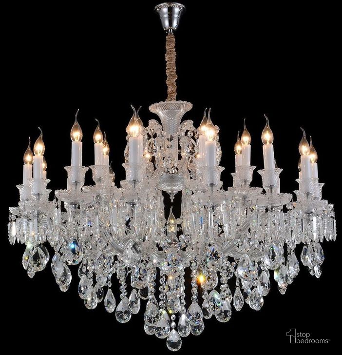 The appearance of Chambord Clear Glass Chrome 19 Light Chandelier designed by AICO in the glam interior design. This chrome piece of furniture  was selected by 1StopBedrooms from Chambord Collection to add a touch of cosiness and style into your home. Sku: LT-CH903-19CLR. Material: Glass. Product Type: Chandelier.