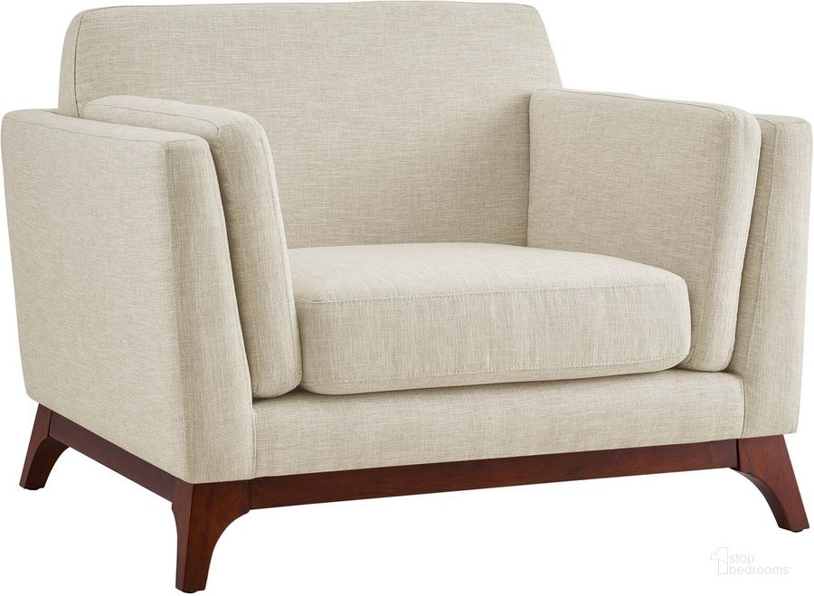 The appearance of Chance Beige Upholstered Fabric Arm Chair designed by Modway in the modern / contemporary interior design. This beige piece of furniture  was selected by 1StopBedrooms from Chance Collection to add a touch of cosiness and style into your home. Sku: EEI-3063-BEI. Material: Wood. Product Type: Living Room Chair. Image1