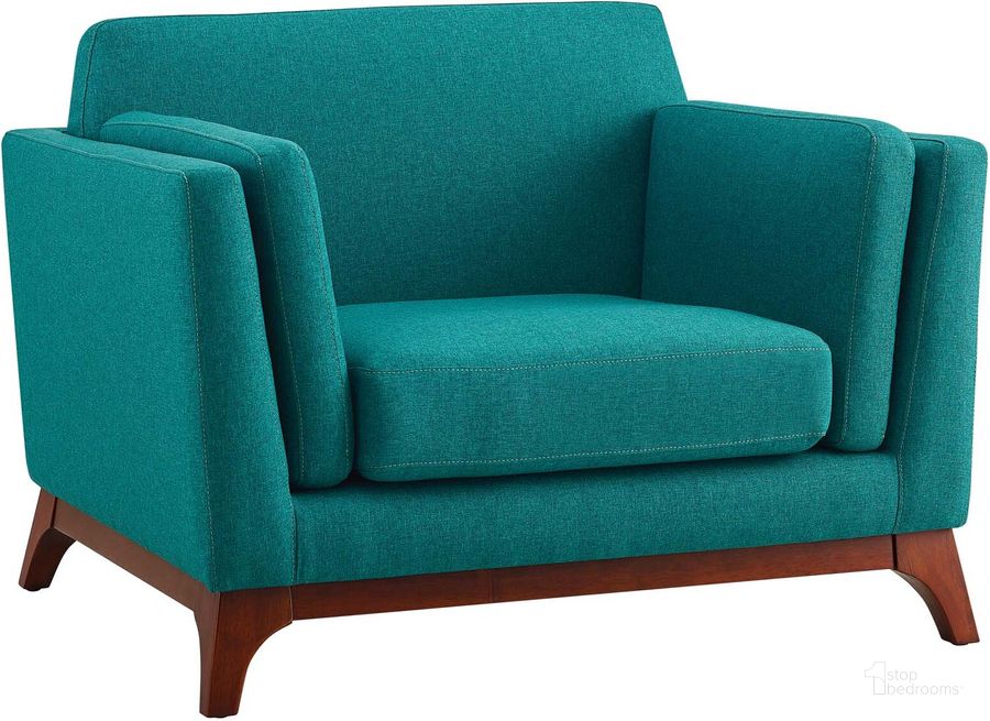 The appearance of Chance Teal Upholstered Fabric Arm Chair designed by Modway in the modern / contemporary interior design. This teal piece of furniture  was selected by 1StopBedrooms from Chance Collection to add a touch of cosiness and style into your home. Sku: EEI-3063-TEA. Material: Wood. Product Type: Living Room Chair. Image1