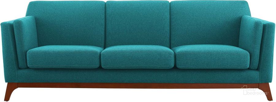 The appearance of Chance Teal Upholstered Fabric Sofa designed by Modway in the modern / contemporary interior design. This teal piece of furniture  was selected by 1StopBedrooms from Chance Collection to add a touch of cosiness and style into your home. Sku: EEI-3062-TEA. Material: Wood. Product Type: Sofa. Image1