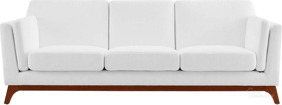The appearance of Chance White Upholstered Fabric Sofa designed by Modway in the modern / contemporary interior design. This white piece of furniture  was selected by 1StopBedrooms from Chance Collection to add a touch of cosiness and style into your home. Sku: EEI-3062-WHI. Material: Wood. Product Type: Sofa. Image1