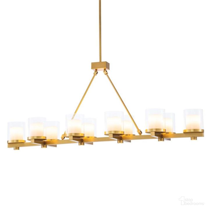The appearance of Chandelier Donovan Antique Brass Finish designed by Eichholtz in the modern / contemporary interior design. This antique brass piece of furniture  was selected by 1StopBedrooms from Donovan Collection to add a touch of cosiness and style into your home. Sku: 115300UL. Material: Glass. Product Type: Chandelier. Image1