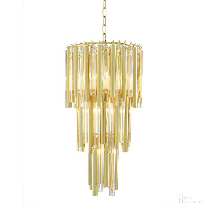 The appearance of Chandelier Gigi S Gold Finish designed by Eichholtz in the modern / contemporary interior design. This gold piece of furniture  was selected by 1StopBedrooms from Gigi Collection to add a touch of cosiness and style into your home. Sku: 111530UL. Material: Glass. Product Type: Chandelier. Image1