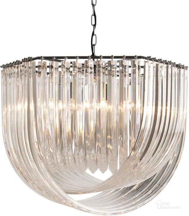 The appearance of Chandelier Hyeres designed by Eichholtz in the modern / contemporary interior design. This nickel piece of furniture  was selected by 1StopBedrooms from Hyeres Collection to add a touch of cosiness and style into your home. Sku: 109485UL. Product Type: Chandelier. Material: Acrylic. Image1