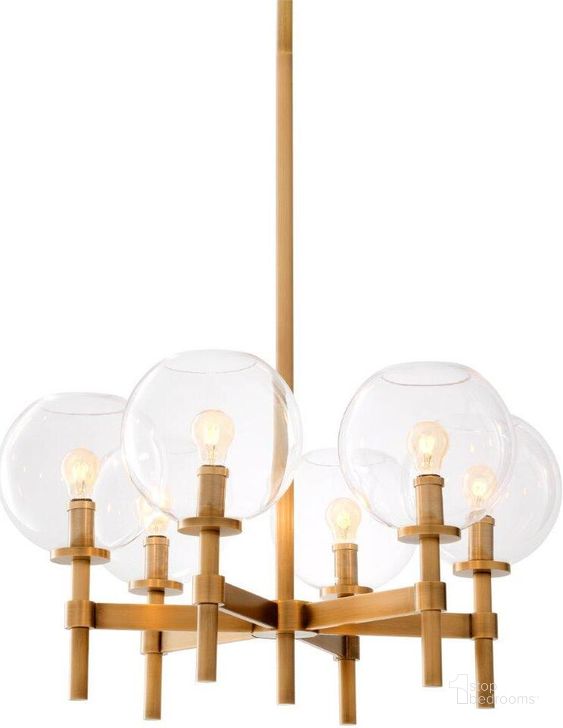 The appearance of Chandelier Jade S Antique Brass Finish designed by Eichholtz in the modern / contemporary interior design. This antique brass piece of furniture  was selected by 1StopBedrooms from Jade Collection to add a touch of cosiness and style into your home. Sku: 112641UL. Material: Glass. Product Type: Chandelier. Image1