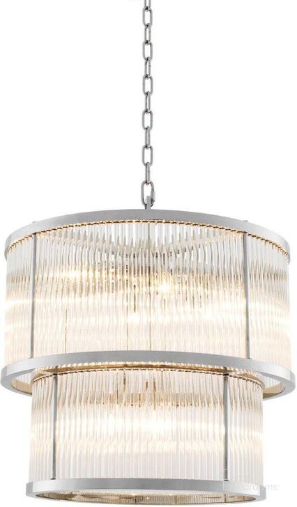 The appearance of Chandelier Pasadena Nickel Finish designed by Eichholtz in the modern / contemporary interior design. This nickel piece of furniture  was selected by 1StopBedrooms from Pasadena Collection to add a touch of cosiness and style into your home. Sku: 111592UL. Material: Glass. Product Type: Chandelier. Image1