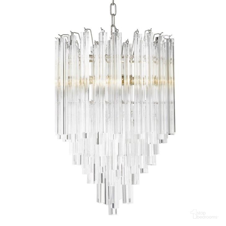 The appearance of Chandelier Salerno Clear Glass designed by Eichholtz in the modern / contemporary interior design. This nickel piece of furniture  was selected by 1StopBedrooms from Salerno Collection to add a touch of cosiness and style into your home. Sku: 109533UL. Material: Glass. Product Type: Chandelier. Image1