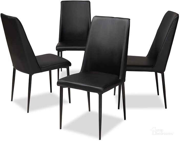 The appearance of Chandelle Modern And Contemporary Black Faux Leather Upholstered Dining Chair (Set Of 4) designed by Baxton Studio in the modern / contemporary interior design. This black piece of furniture  was selected by 1StopBedrooms from Chandelle Collection to add a touch of cosiness and style into your home. Sku: 160505-Black-4PC-Set. Product Type: Dining Chair. Material: MDF. Image1