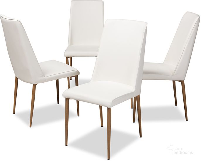 The appearance of Chandelle Modern And Contemporary White Faux Leather Upholstered Dining Chair (Set Of 4) designed by Baxton Studio in the modern / contemporary interior design. This white piece of furniture  was selected by 1StopBedrooms from Chandelle Collection to add a touch of cosiness and style into your home. Sku: 160505-White-4PC-Set. Product Type: Dining Chair. Material: MDF. Image1