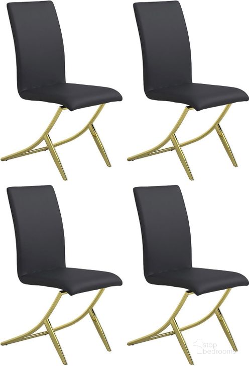 The appearance of Chanel Black Side Chair (Set Of 4) designed by Coaster in the modern / contemporary interior design. This black piece of furniture  was selected by 1StopBedrooms from Chanel Collection to add a touch of cosiness and style into your home. Sku: 105172B1;105172B2. Product Type: Dining Chair. Material: Plywood. Image1