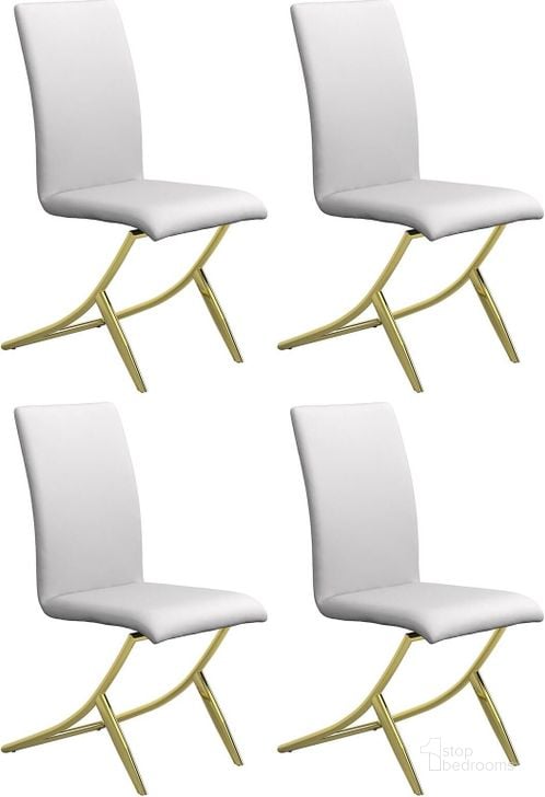 The appearance of Chanel White Side Chair (Set Of 4) designed by Coaster in the modern / contemporary interior design. This white piece of furniture  was selected by 1StopBedrooms from Chanel Collection to add a touch of cosiness and style into your home. Sku: 105171B1;105171B2. Product Type: Dining Chair. Material: Plywood. Image1