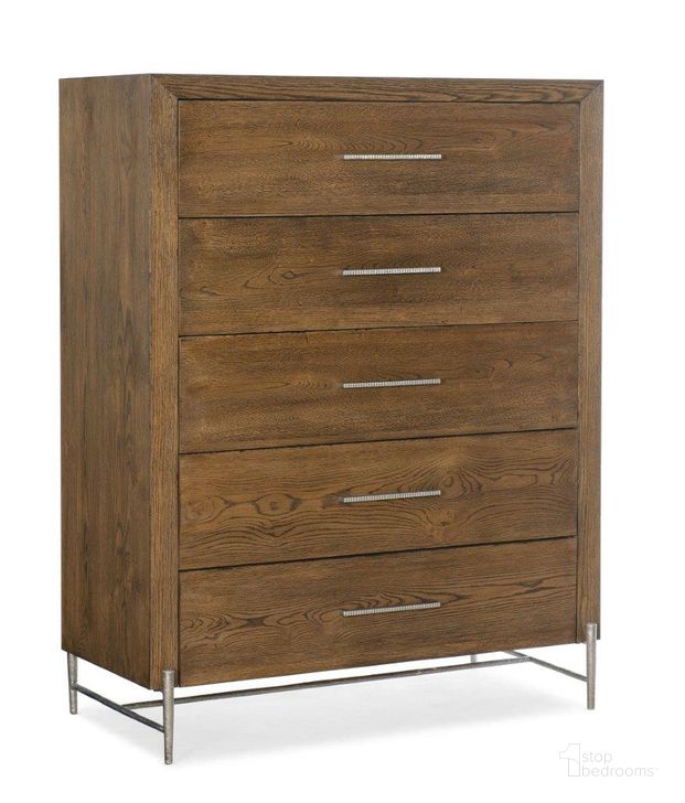 The appearance of Chapman Five-Drawer Chest 6033-90110-85 designed by Hooker in the transitional interior design. This warm brown piece of furniture  was selected by 1StopBedrooms from Chapman Collection to add a touch of cosiness and style into your home. Sku: 6033-90110-85. Product Type: Chest. Material: Wood Veneer. Image1