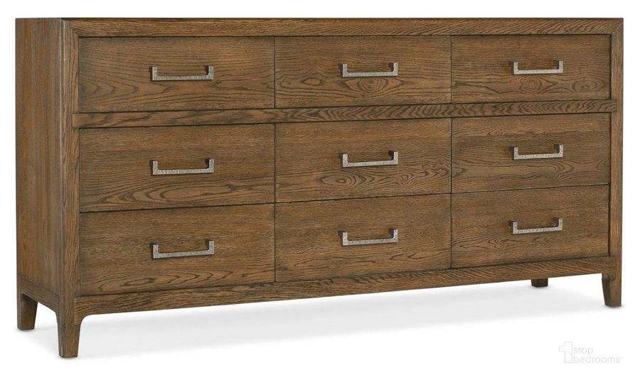 The appearance of Chapman Nine-Drawer Dresser designed by Hooker in the transitional interior design. This brown piece of furniture  was selected by 1StopBedrooms from Chapman Collection to add a touch of cosiness and style into your home. Sku: 6033-90002-85. Product Type: Dresser. Material: Wood Veneer. Image1