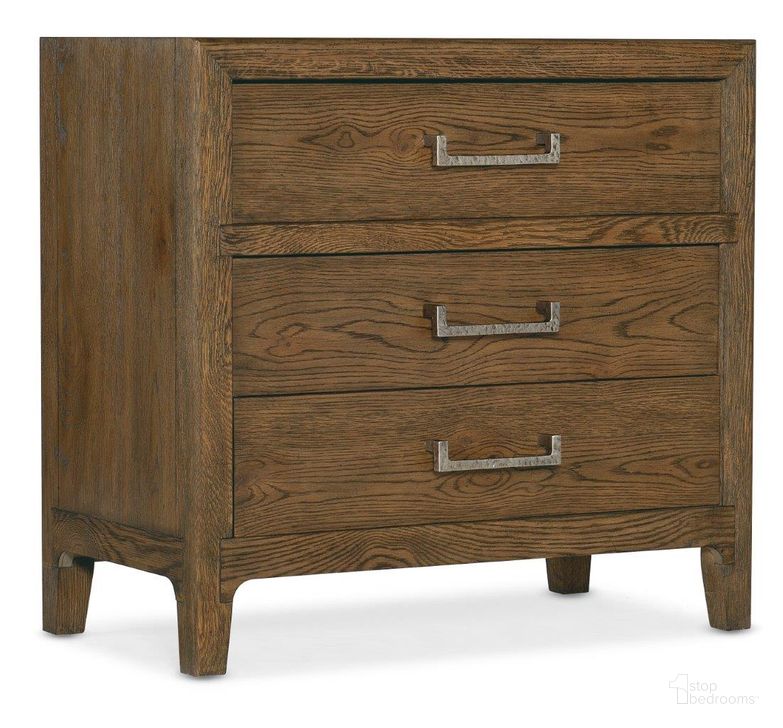 The appearance of Chapman Three-Drawer Nightstand 6033-90016-85 designed by Hooker in the transitional interior design. This warm brown piece of furniture  was selected by 1StopBedrooms from Chapman Collection to add a touch of cosiness and style into your home. Sku: 6033-90016-85. Product Type: Nightstand. Material: Wood Veneer. Image1