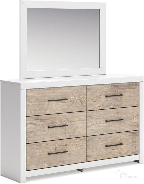 The appearance of Charbitt Dresser and Mirror In Two-tone designed by Signature Design by Ashley in the transitional interior design. This two-tone piece of furniture  was selected by 1StopBedrooms from Charbitt Collection to add a touch of cosiness and style into your home. Sku: B2035-31;B2035-36. Material: Wood. Product Type: Dresser and Mirror. Image1