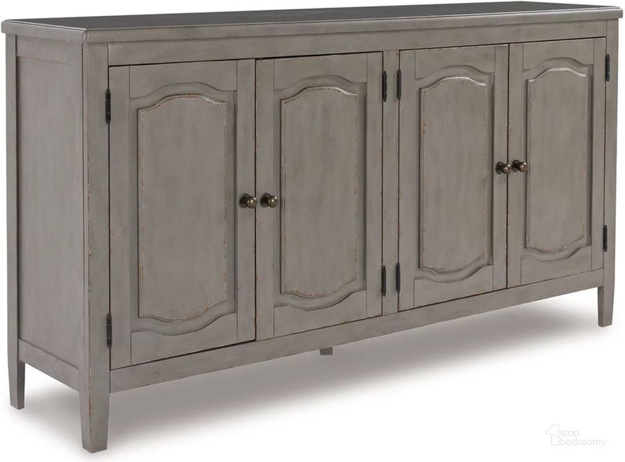 The appearance of Charina Antique Gray Accent Cabinet designed by Signature Design by Ashley in the traditional interior design. This antique gray piece of furniture  was selected by 1StopBedrooms from Charina Collection to add a touch of cosiness and style into your home. Sku: T784-40. Material: Wood. Product Type: Accent Cabinet. Image1