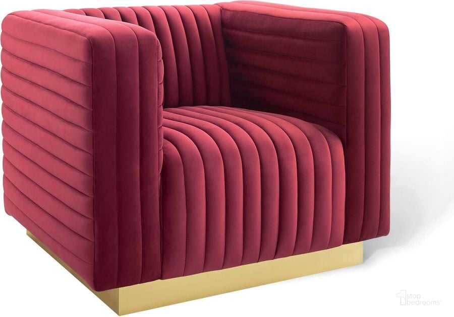 The appearance of Charisma Channel Tufted Performance Velvet Accent Armchair EEI-3887-MAR designed by Modway in the modern / contemporary interior design. This maroon piece of furniture  was selected by 1StopBedrooms from Charisma Collection to add a touch of cosiness and style into your home. Sku: EEI-3887-MAR. Material: Polyester. Product Type: Accent Chair. Image1