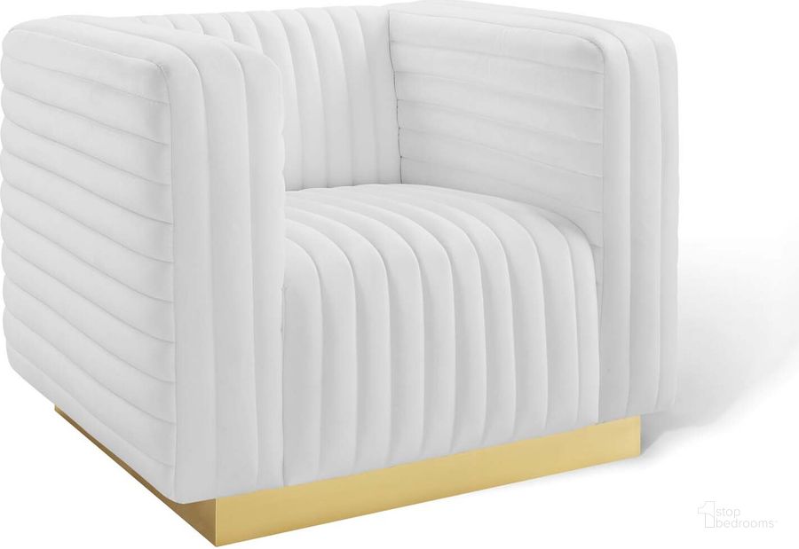The appearance of Charisma Channel Tufted Performance Velvet Accent Armchair EEI-3887-WHI designed by Modway in the modern / contemporary interior design. This white piece of furniture  was selected by 1StopBedrooms from Charisma Collection to add a touch of cosiness and style into your home. Sku: EEI-3887-WHI. Material: Polyester. Product Type: Accent Chair. Image1