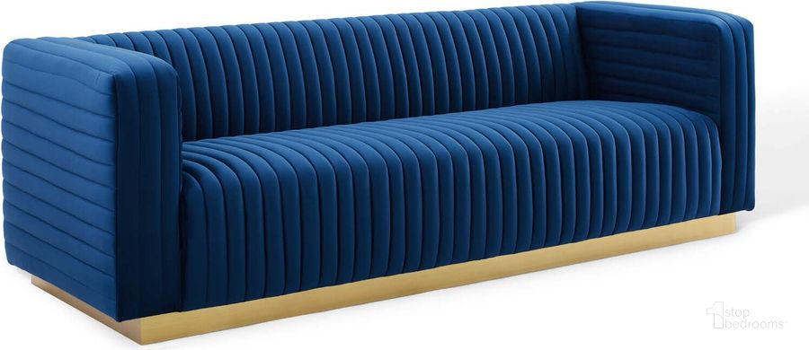 The appearance of Charisma Channel Tufted Performance Velvet Living Room Sofa EEI-3886-NAV designed by Modway in the modern / contemporary interior design. This navy piece of furniture  was selected by 1StopBedrooms from Charisma Collection to add a touch of cosiness and style into your home. Sku: EEI-3886-NAV. Material: Polyester. Product Type: Sofa. Image1