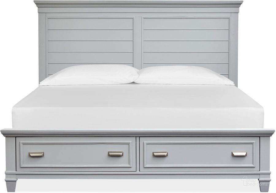 The appearance of Charleston Complete California King Panel Storage Bed In Grey designed by Magnussen in the  interior design. This grey piece of furniture  was selected by 1StopBedrooms from Charleston Collection to add a touch of cosiness and style into your home. Sku: B5611-64HGY;B5611-64SFGY;B5611-74RGY. Bed Type: Panel Bed. Product Type: Panel Bed. Bed Size: California King. Material: MDF. Image1