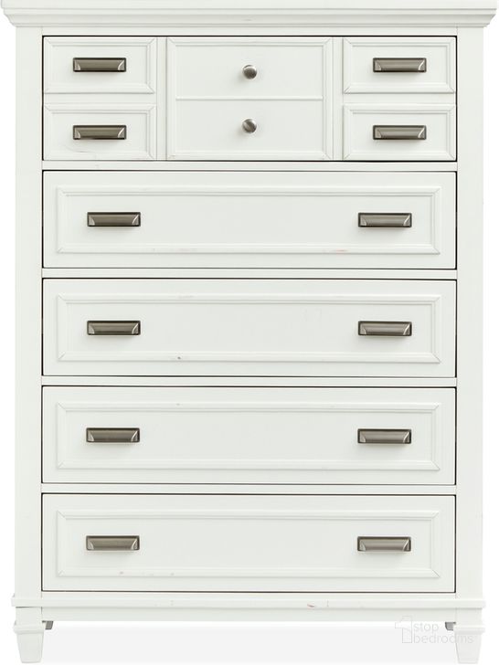 The appearance of Charleston Drawer Chest In White designed by Magnussen in the  interior design. This white piece of furniture  was selected by 1StopBedrooms from Charleston Collection to add a touch of cosiness and style into your home. Sku: B5611-10WH. Product Type: Chest. Material: MDF. Image1