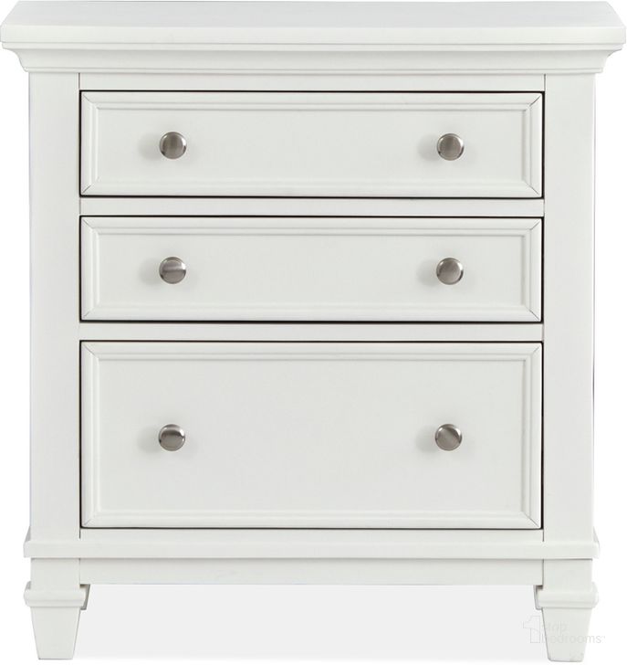 The appearance of Charleston Drawer Nightstand In White designed by Magnussen in the  interior design. This white piece of furniture  was selected by 1StopBedrooms from Charleston Collection to add a touch of cosiness and style into your home. Sku: B5611-01WH. Product Type: Nightstand. Material: MDF. Image1