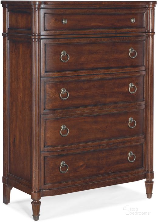 The appearance of Charleston Five Drawer Chest In Dark Brown designed by Hooker in the traditional interior design. This dark brown piece of furniture  was selected by 1StopBedrooms from Charleston Collection to add a touch of cosiness and style into your home. Sku: 6750-90010-85. Material: Wood. Product Type: Chest. Image1